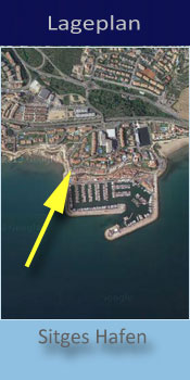 Port Sitges, Lage des Gay friendly Aparthotel an der Marina von Sitges