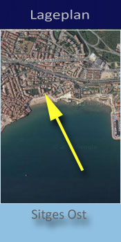 San Sebastian Playa, Lage des Gay friendly Hotel am östlichen Strand von Sitges