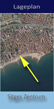 Santa Maria, Lage des Gay friendly Hotel am Strand von Sitges