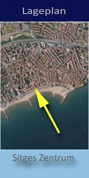 Subur, Lage des Gay friendly Hotel am Strand von Sitges